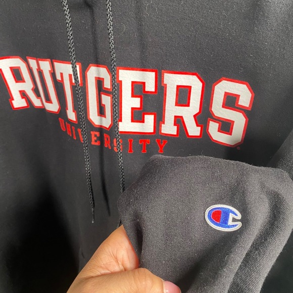 Champion Rutgers University Black Hoodie Sweatshirt XL College Athleisure Y2k - Picture 7 of 8
